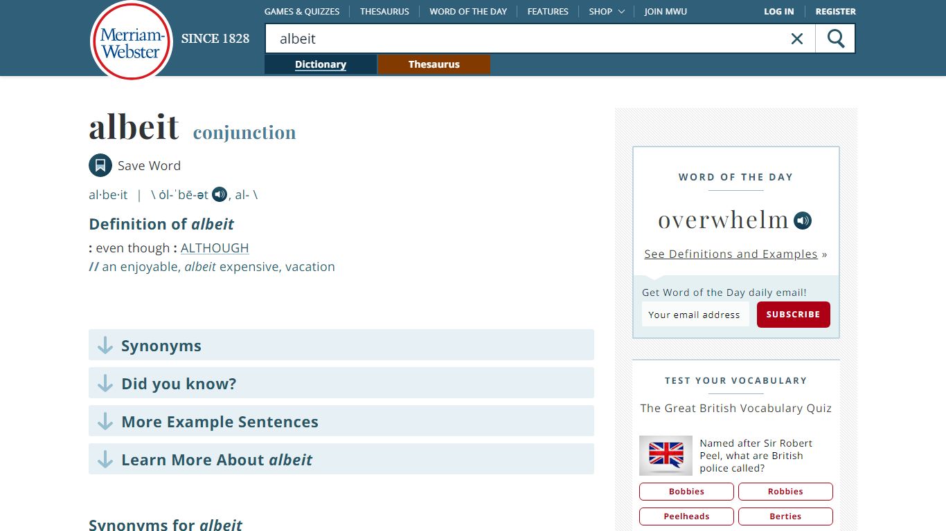 Albeit Definition & Meaning - Merriam-Webster